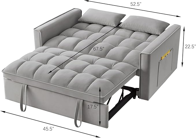 KEIKI Velvet Loveseat Convertible Sofa Bed Sleeper Chair - Image 3