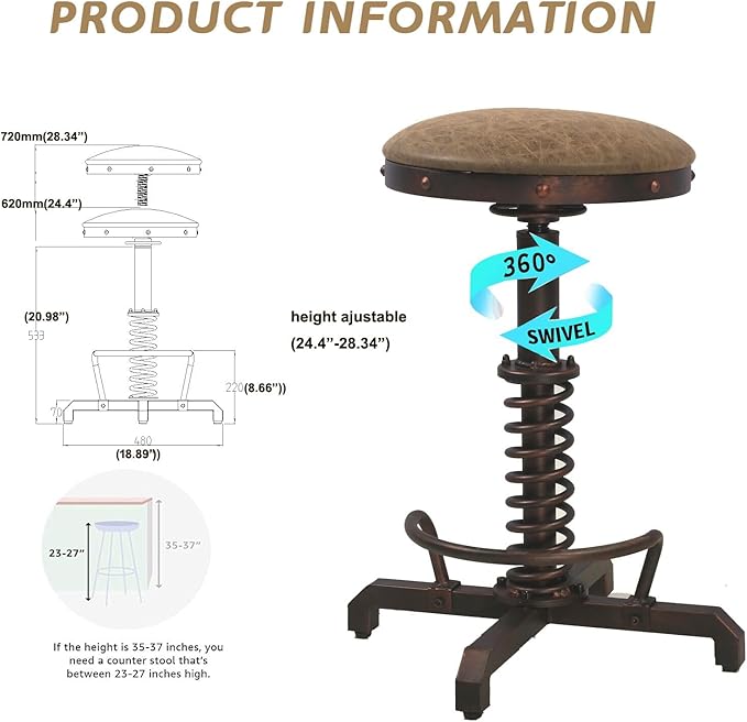 Topower Industrial Retro Vintage Farm PU Seat Tractor Stool Kitchen Swivel - Image 4