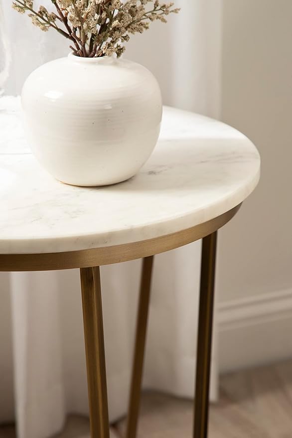 Kate and Laurel Solvay Round Metal and Wood Side Table, Walnut and Antique Brass - Image 6