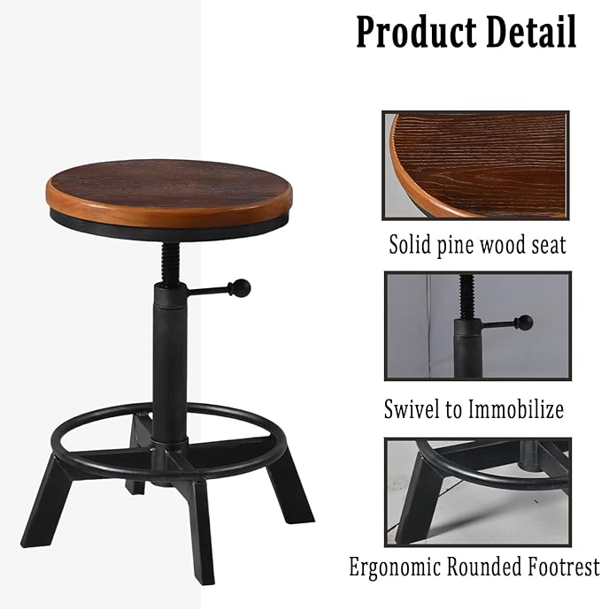 Set of 2-Industrial Bar Stool-Rustic Counter Height Chairs - Image 5