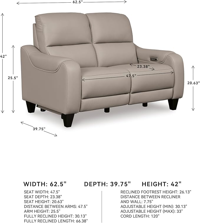Signature Design by Ashley Mercomatic Casual Leather Match Wall Hugger Power - Image 3