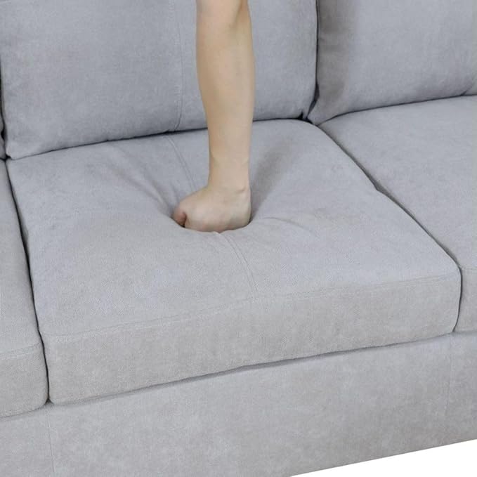 Grey White L-Shaped 3-Piece Flannel Sofa - Image 4