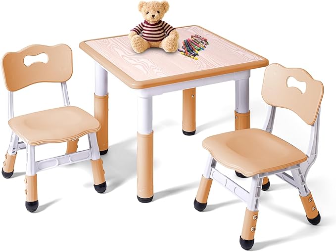 Kids Table and 2 Chairs Set, Height Adjustable Toddler Study Table and Chair Set by LAYAONE