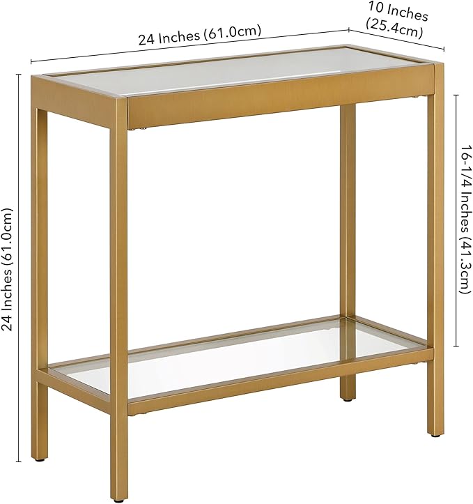 Henn&Hart 24" Wide Rectangular Rectangular Side Table in Brass, Table - Image 3
