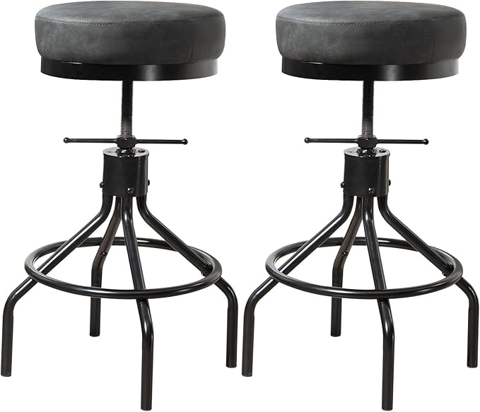 Grey Swivel Bar Stools Set of 2 Adjustable Swivel Round Barstools Modern PU by Unknown