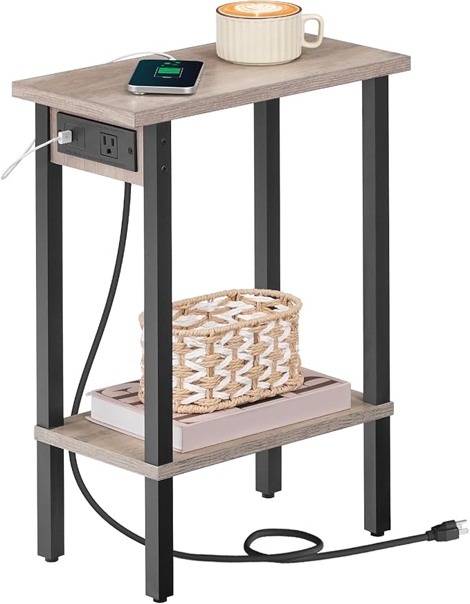 HOOBRO Small End Table with Charging Station, Narrow Side Table with USB Port by HOOBRO