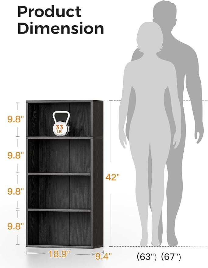 Casaottima 4-Tier Open Bookshelf and Bookcase, Floor Standing Display Storage - Image 3