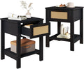 IBUYKE Rattan Nightstand Set of 2, Boho Night Stand by IBUYKE