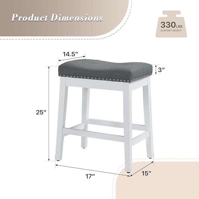 Athena Collection Bar Stools Set of 2, 25 Inches Counter Height Bar Stools - Image 3