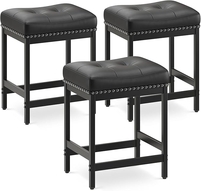 MALOL Set of 3 Saddle Bar Stools Counter Height 24.4”, Modern PU Leather - Image 10