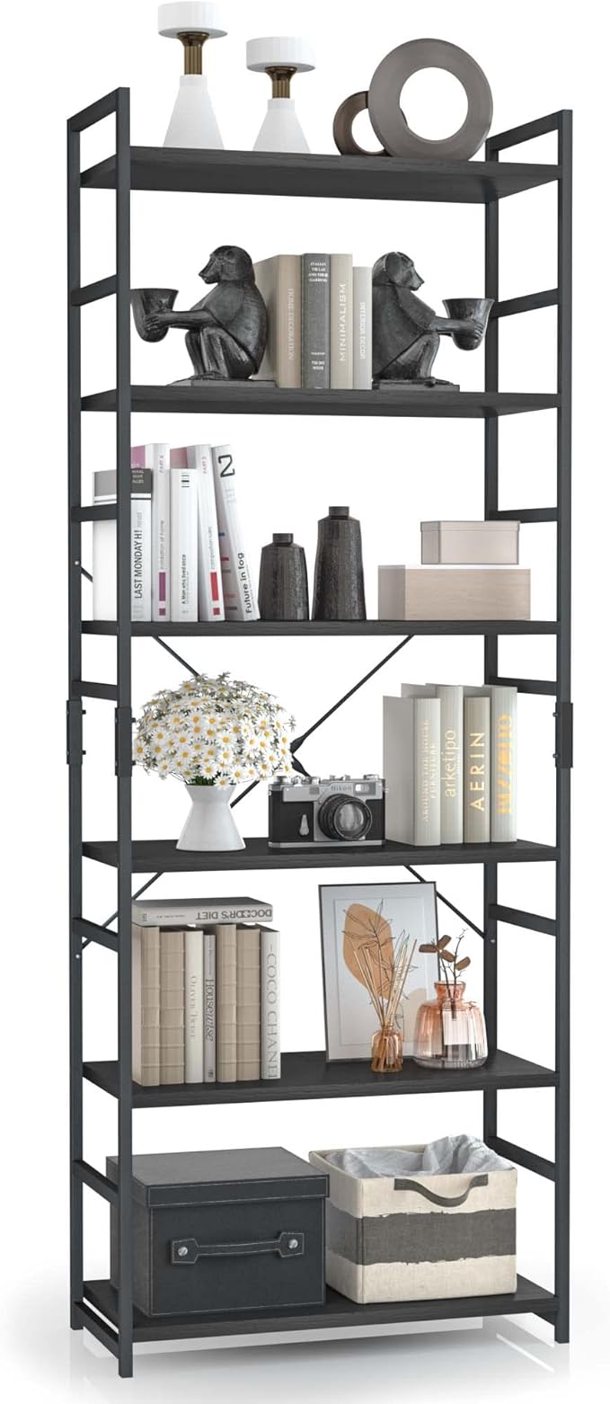 OTK 6 Tier Adjustable Bookshelf, Tall Bookcase, Office Shelf Storage Organizer by OTK