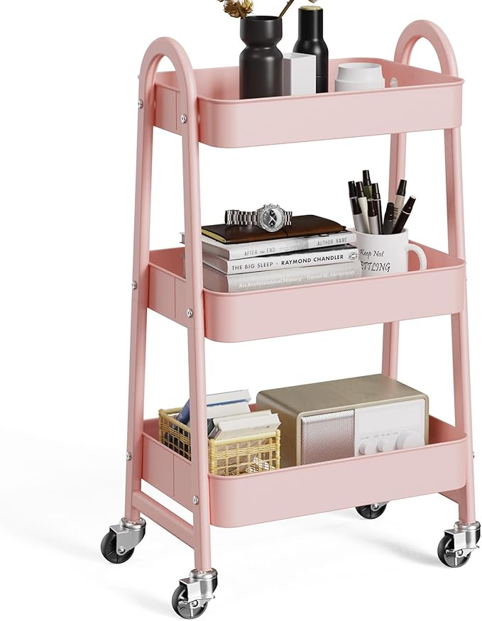 OLIXIS 3 Tier Utility Rolling Cart, Metal Mobile Storage Shelf by OLIXIS