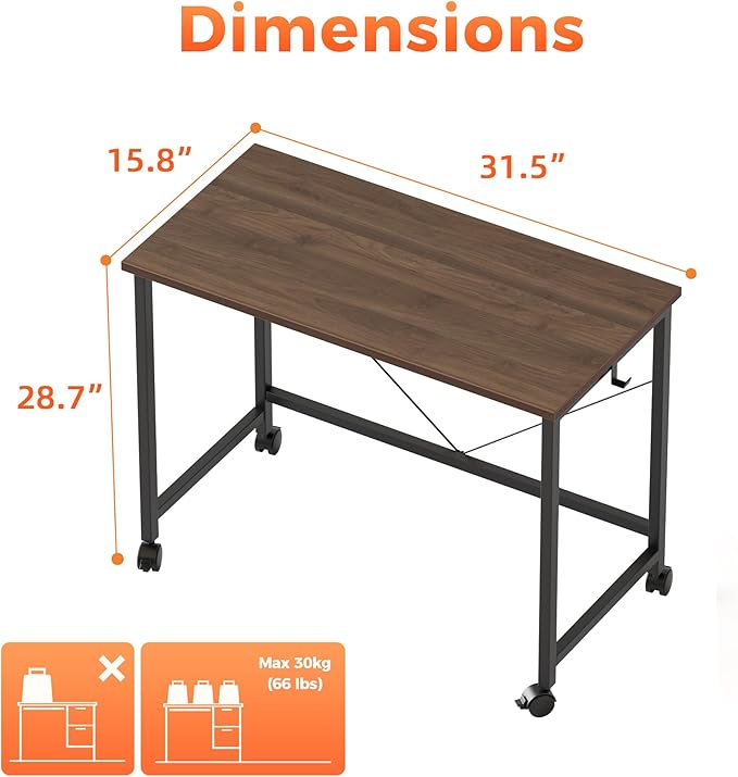 Rolling Computer Desk with Wheels, Gaming Desk - Image 2
