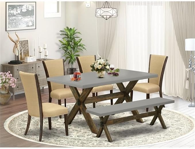 East West Furniture X797VE703-6 6 Piece Dining Set Contains a Rectangle Dining - Image 2