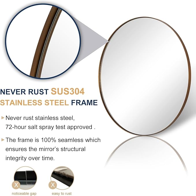 ANDY STAR Round Wall Mirror, 30 Inches Brushed Bronze Bathroom Mirror, Modern - Image 6