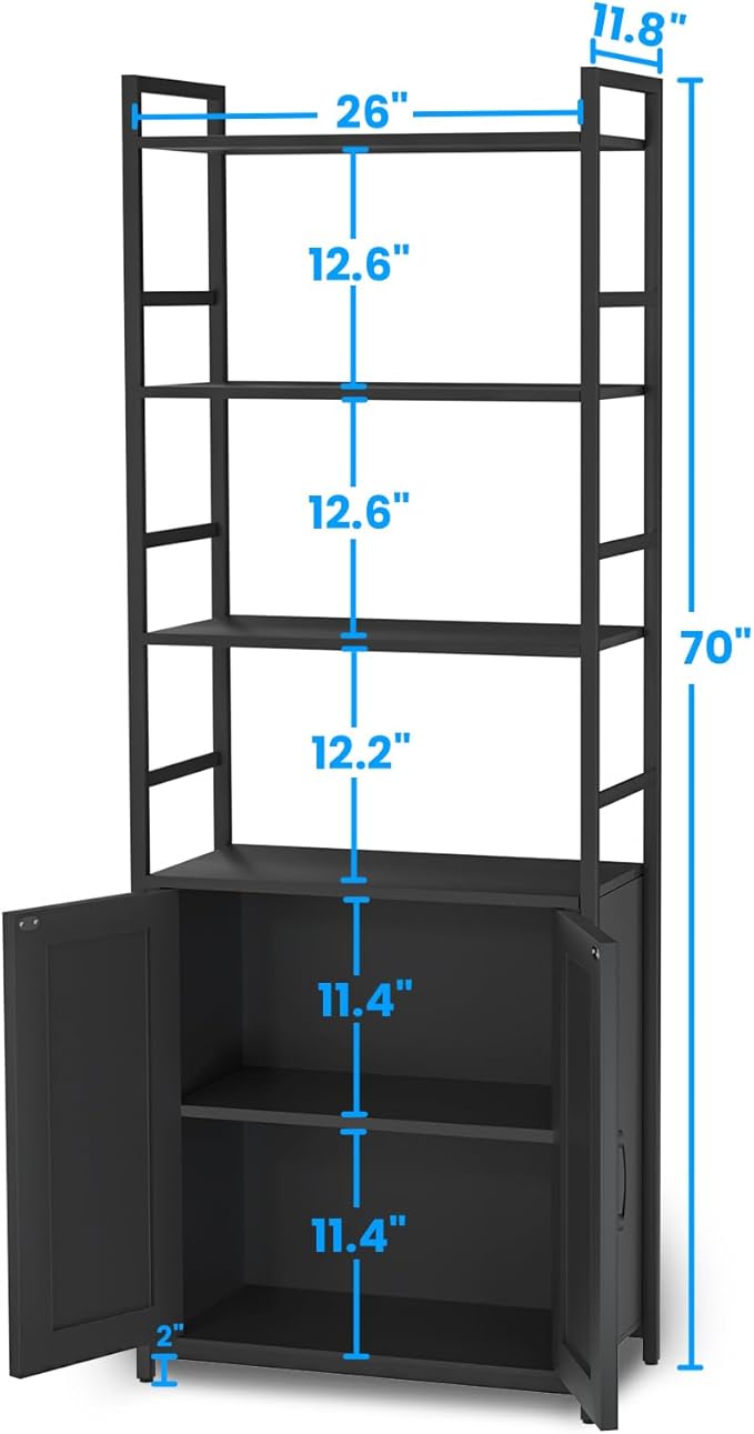 Black Bookshelf with Doors, 6 Tier Book Shelf - Image 3