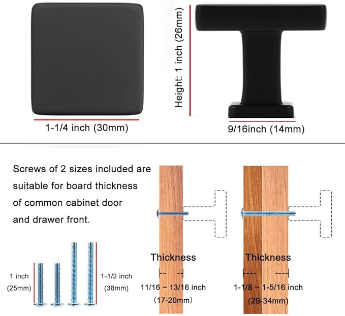 KOOFIZO 30 Pack Black Cabinet Knobs Matte Black Drawer Knobs K08 Square Single - Image 2