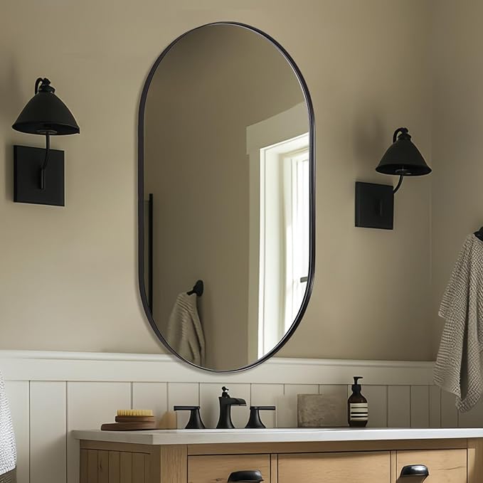 ANDY STAR Oval Mirrors for Bathroom, 24x40’’ Black Vanity Mirror, 1’’ Deep - Image 3