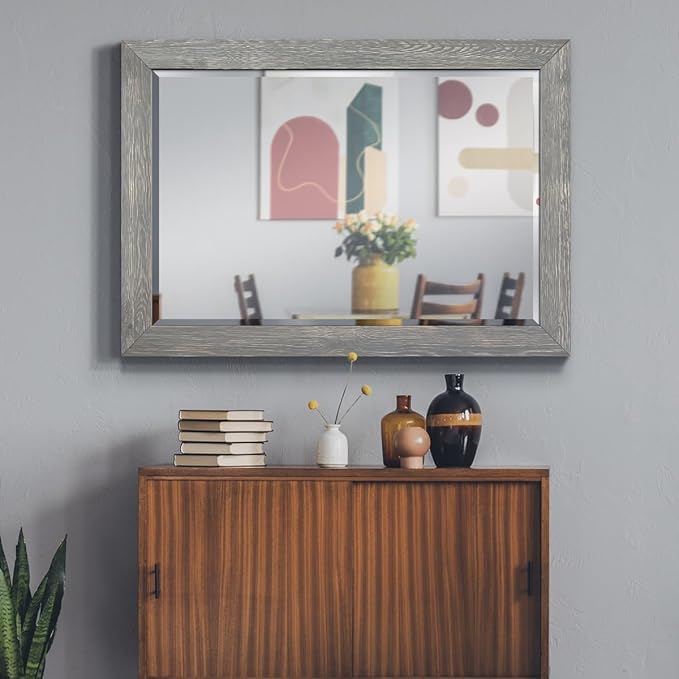 Gray Rustic Mirror Rectangular Barnwood Framed Wall Mirror - Image 2