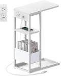 C Shaped End Table with Charging Station, Small Side Table by Yuede