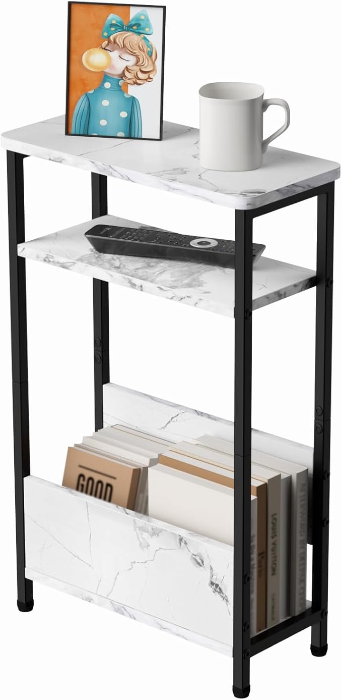 7.1" Narrow Side Table for Small Spaces, 3 Tier Small End Table by THUMEYE