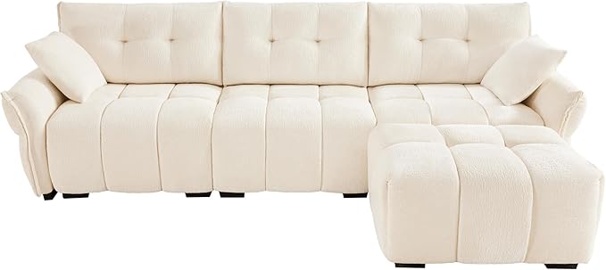 Modern Chenille Fabric 3-Seat Sofa w/Ottoman+2 Pillows, Premium Upholstery - Image 4