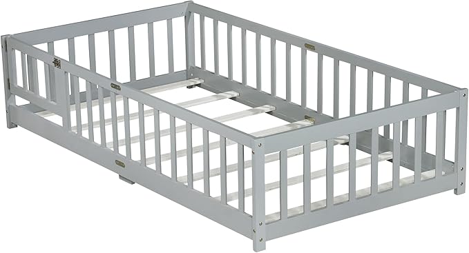 Bellemave Twin Floor Bed with Slats and Safety Guardrails, Kids Montessori - Image 8