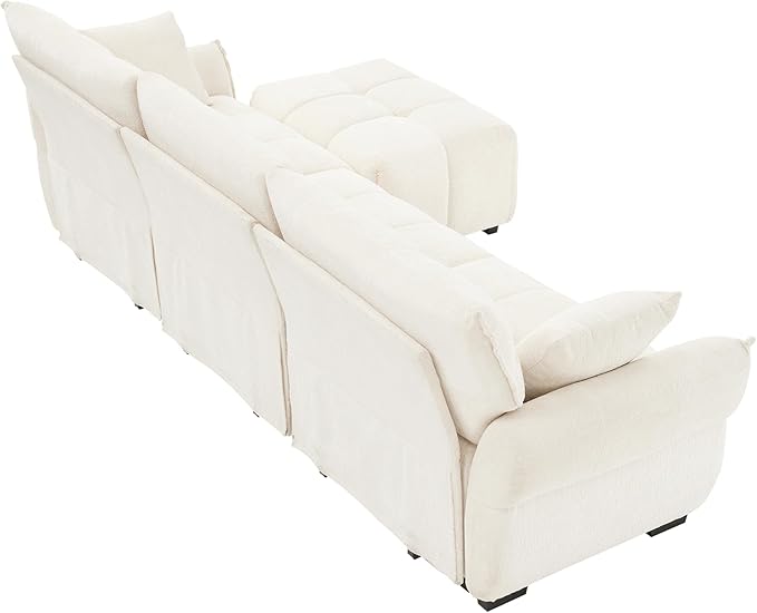 Modern Chenille Fabric 3-Seat Sofa w/Ottoman+2 Pillows, Premium Upholstery - Image 7