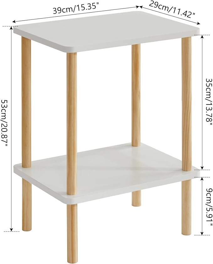 IBUYKE 2-Tier Side Table, Solid Wood Tall End Table - Image 3
