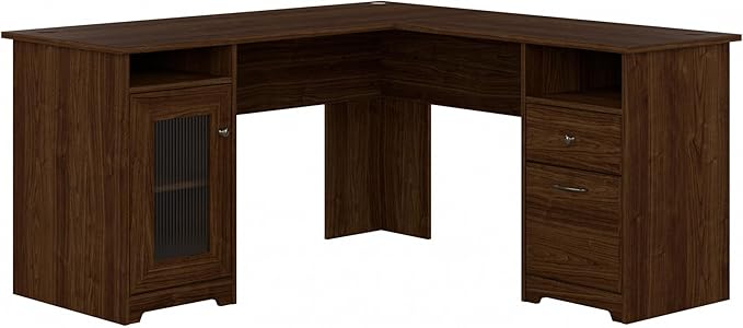 Bush Furniture Cabot L Shaped Computer Desk in Modern Walnut | Corner Table by BushHome