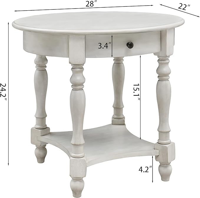 MODERION Oval End Table with Drawer, Solid Wood Sofa Side Storage Shelf - Image 3