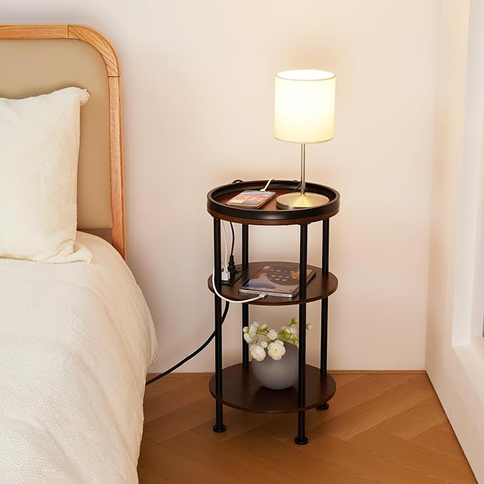 Small Round Side Table with Charging Station - Image 6