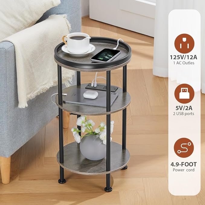 Small Round Side Table with Charging Station - Image 4