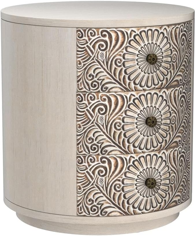 COSIEST 3 Drawer Chest of Drawers, 20 inch MDF Round Storage Cabinet, Retro - Image 4