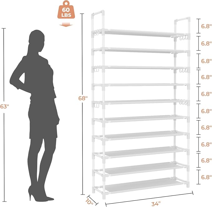 Tall Shoe Rack 10 Tier Shoe Organizer Large Shoe Shelf - Image 3