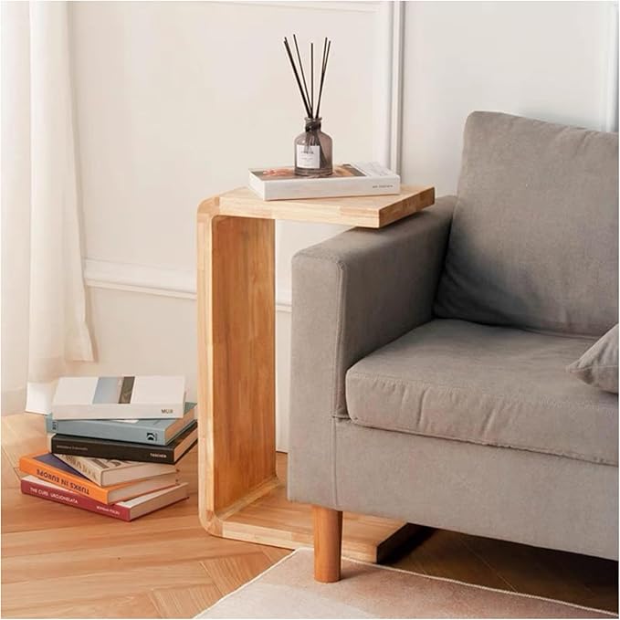 C Shaped End Table, Solid Wood C Side Table by Unknown