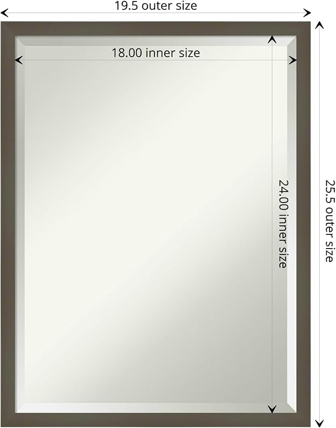 Amanti Art Grey Wall Mirror 25x19 Svelte Clay Grey Rectangle Bathroom Mirror - Image 4
