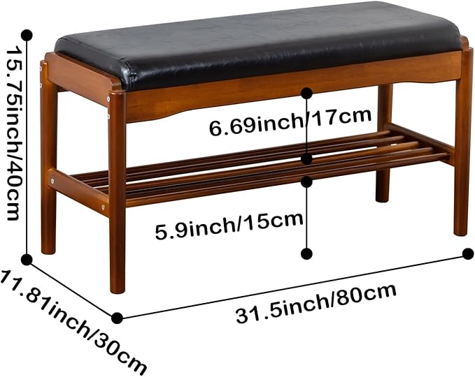 Shoe Bench, Entryway Bench, Wood 2-Tier Shoe Rack - Image 2