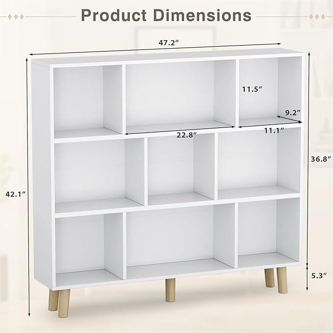 YESHOMY 9 White Cube Bookcase, Open Frame 3-Tier Book Shelf, Bookshelf Storage - Image 2