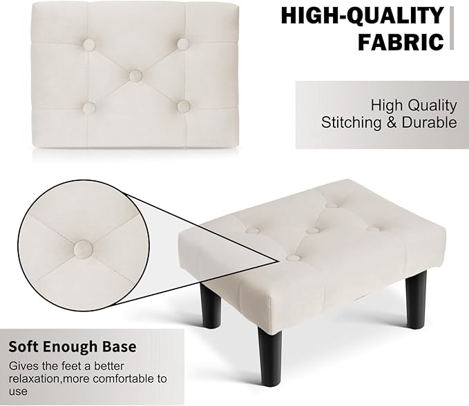 HOUCHICS Small Footstool Ottoman, Velvet Soft Footrest Ottoman - Image 7