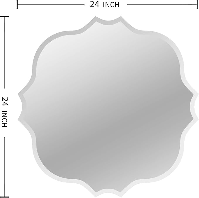 KOHROS Square Scalloped Bathroom Mirror 24" Frameless Beveled Bathroom Vanity - Image 2