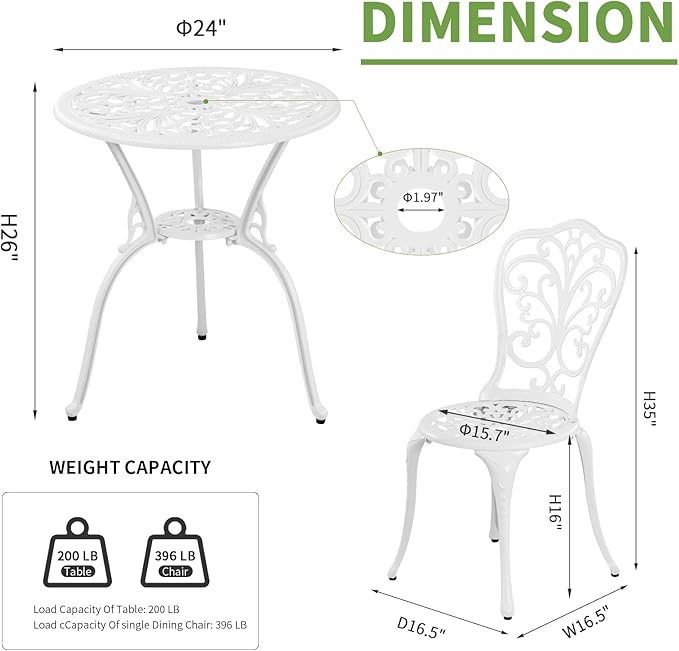 Bistro Set 3 Piece Outdoor Cast Aluminum Patio Bistro Set - Image 6