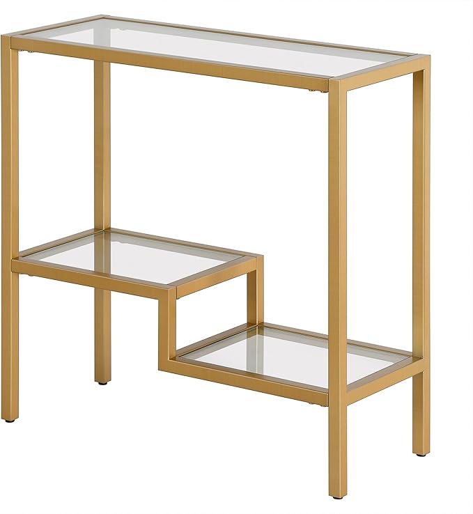 Henn&Hart 24" Wide Rectangular Side Table in Brass, Table - Image 5