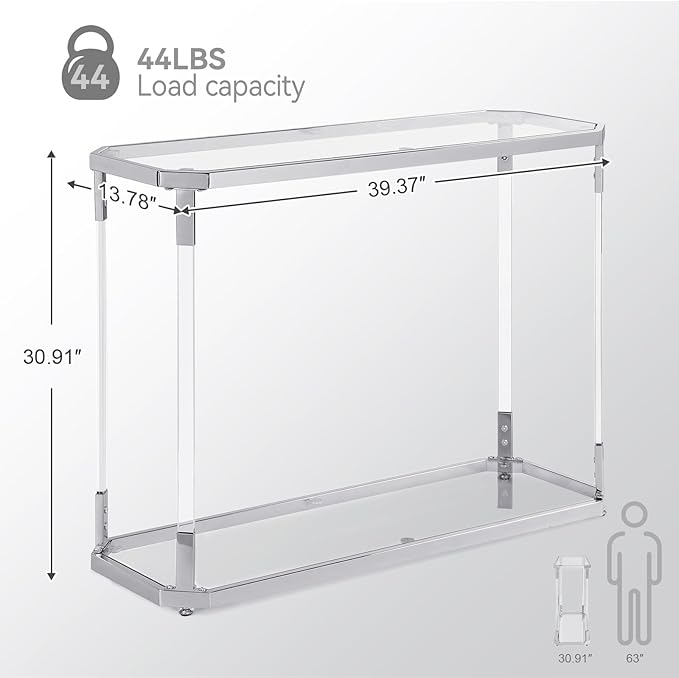 Glass Coffee Table, Acrylic Leg, Chrome Frame, Rectangular Center Table - Image 2