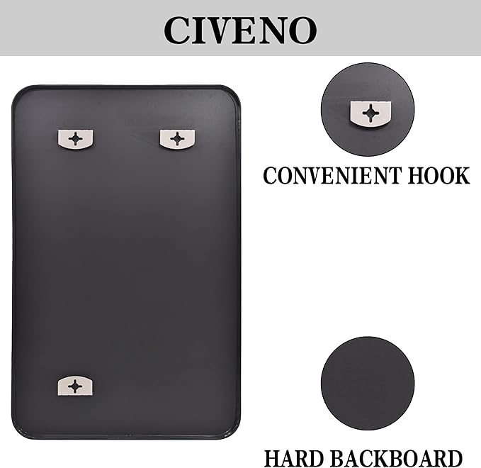 Bathroom Mirror, 48x36 inch Black Rectangle Wall Mirror, Metal Frame Rounded - Image 9
