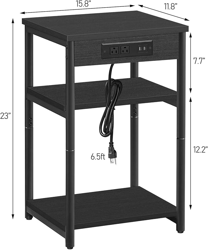 TUTOTAK End Table with Charging Station, Nightstand, 3-Tier Couch Side Table - Image 2
