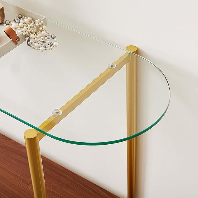 Oval Glass Console Table for Living Room, Foyer & Entrance, 2-Tiers Mid-Century - Image 6