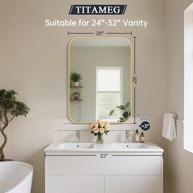 20x30 Inch Bathroom Mirror for Wall, Aluminum Alloy Brushed for Bedroom or - Image 2