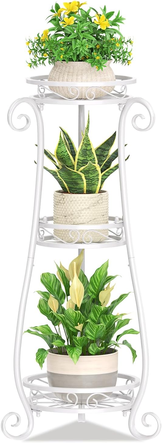 KMOTASUO 3 Tier Metal Plant Stand Indoor, 34 Inch Tall Corner Plant Stands by KMOTASUO