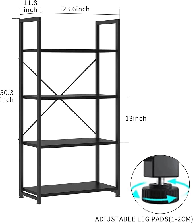 VERMESS 4 Tier Bookshelf, Tall Book Shelf, Vintage Industrial Bookcase - Image 2